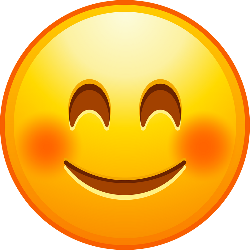 Top quality emoticon. Cute smiling emoji. Happy face with flushed cheeks. Yellow face emoji.